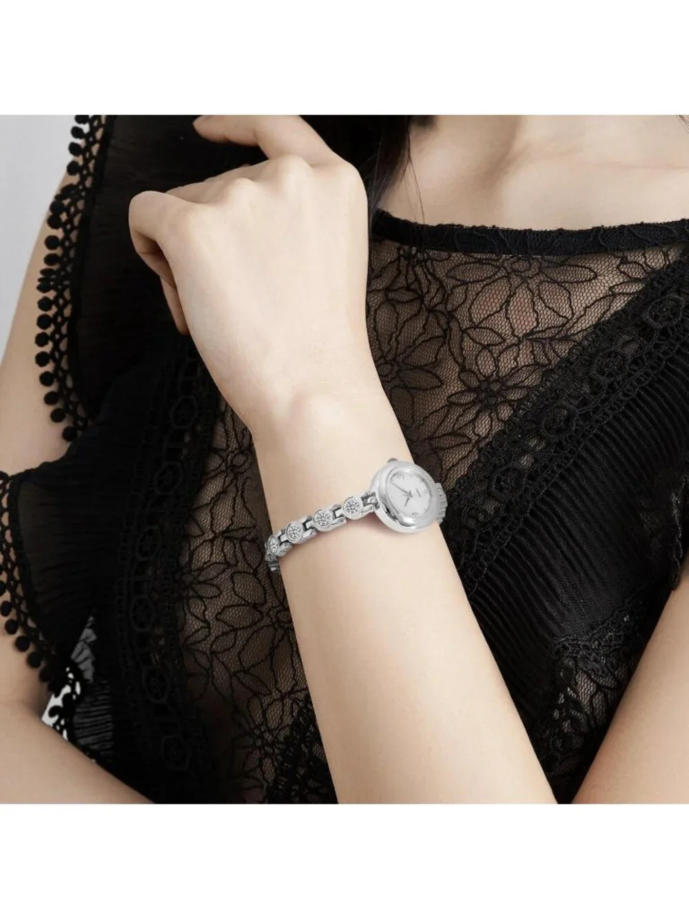 Womens All Silver Analog Quartz Relogio Feminino Waterproof Bracelet Wrist Watch